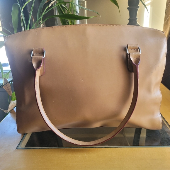 Lodis Audrey Leather Briefcase Shoulder bag Tan with red - Picture 4 of 16